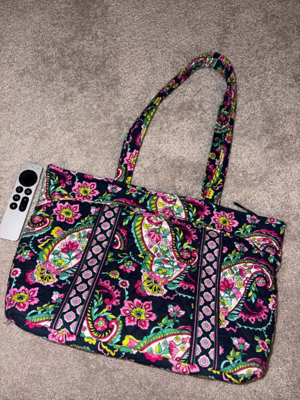 Vera Bradley small Quilted Floral Paisley Tote Bag in Navy and Pink